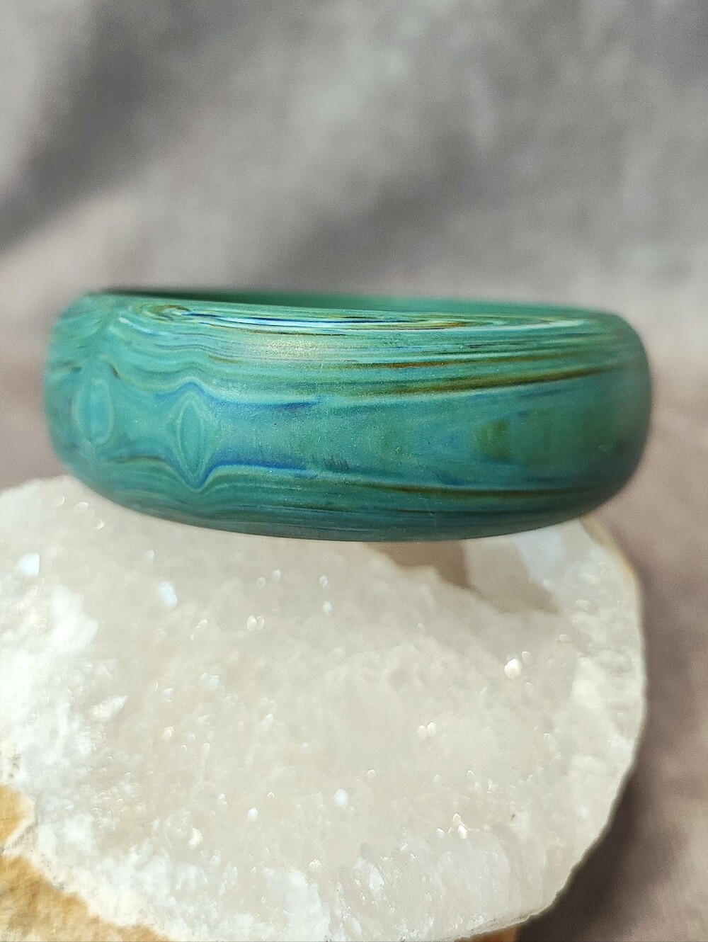 Green Blue Wood Grain Wooden Bangle Bracelet Vintage Artisan